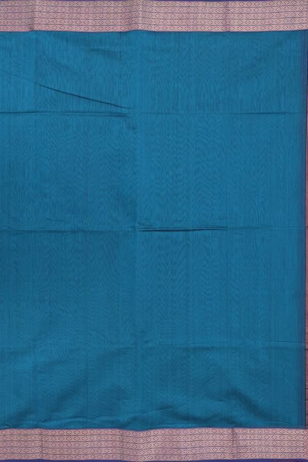 Maheswari Silk Cotton Saree In Teal Blue With Zari Border