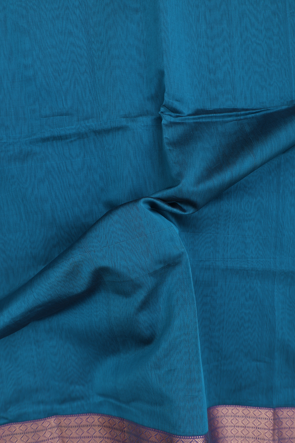 Maheswari Silk Cotton Saree In Teal Blue With Zari Border