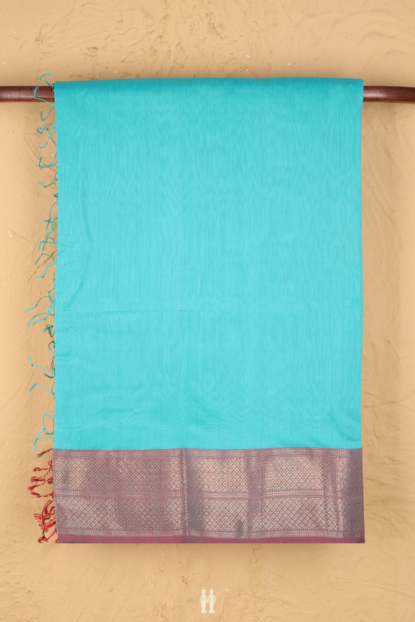Maheswari Silk Cotton Saree In Tiffany Blue With Zari Border