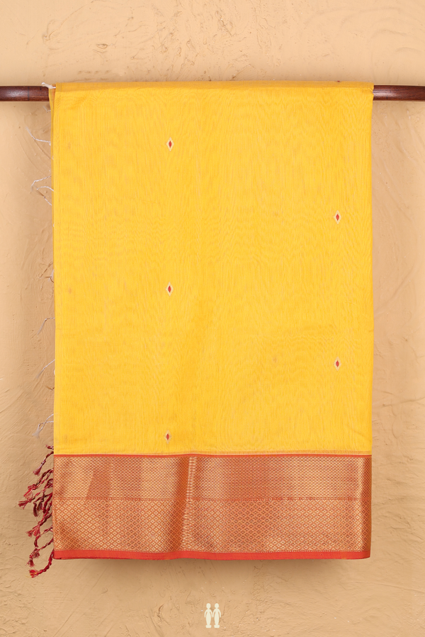 Maheswari Silk Cotton Saree In Yellow With Diamond Buttas