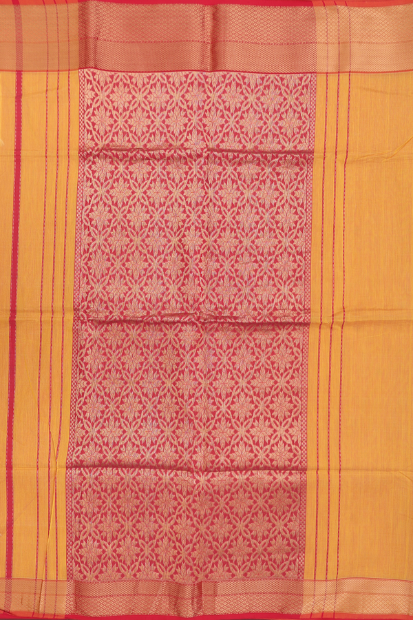 Maheswari Silk Cotton Saree In Yellow With Diamond Buttas