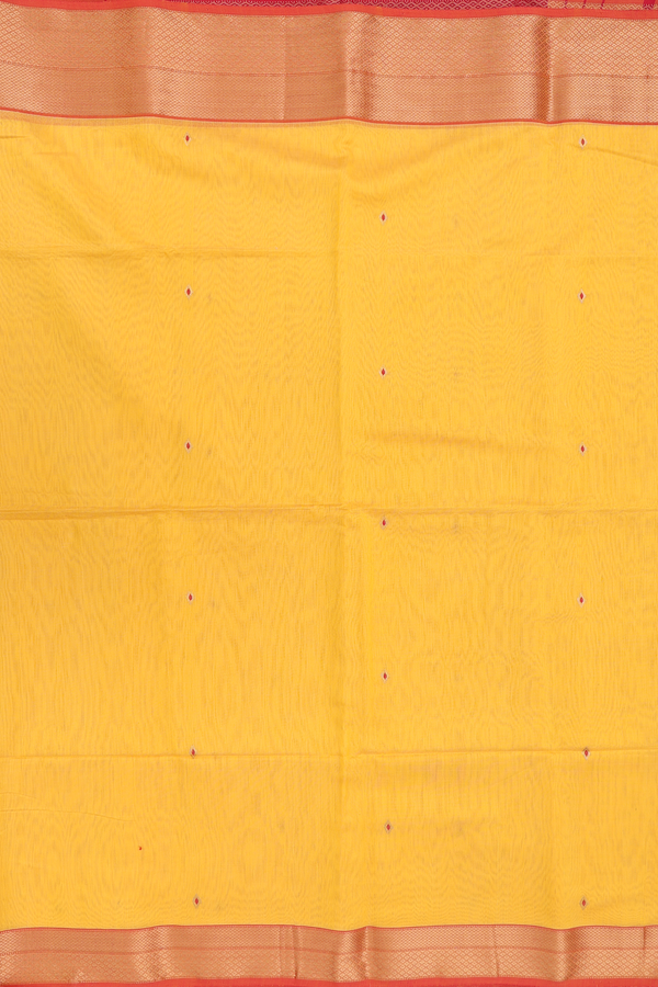 Maheswari Silk Cotton Saree In Yellow With Diamond Buttas