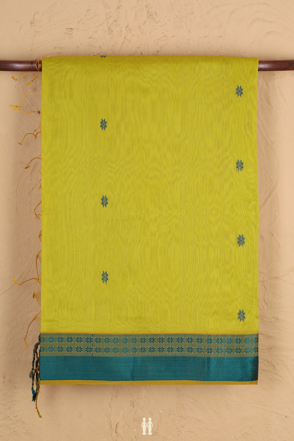 Maheswari Silk Cotton Saree In Yellow With Floral Buttas