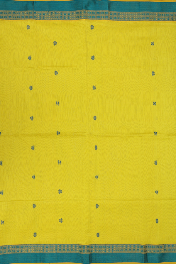 Maheswari Silk Cotton Saree In Yellow With Floral Buttas