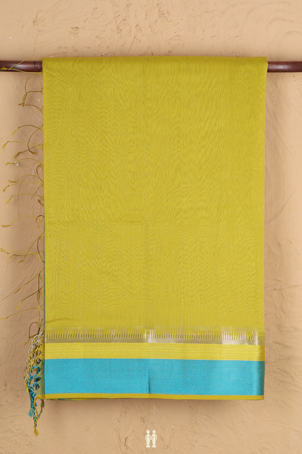 Maheswari Silk Cotton Saree In Yellow With Threadwork Border
