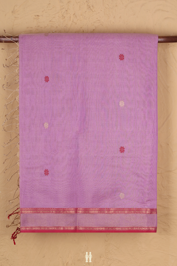 Maheswari Silk Cotton Saree Lavender Tissue With Floral Buttas