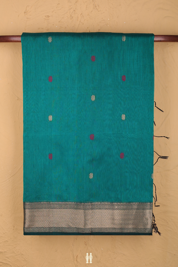 Maheswari Silk Cotton Saree Midnight Green With Floral Buttas