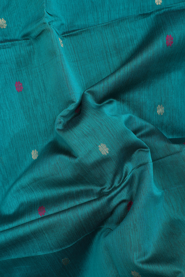 Maheswari Silk Cotton Saree Midnight Green With Floral Buttas