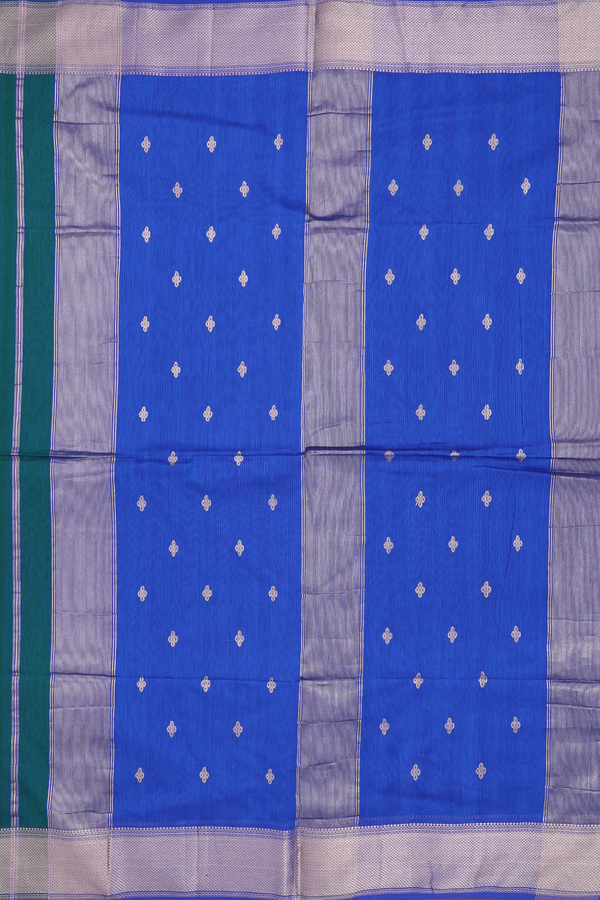 Maheswari Silk Cotton Saree Midnight Green With Zari Buttas