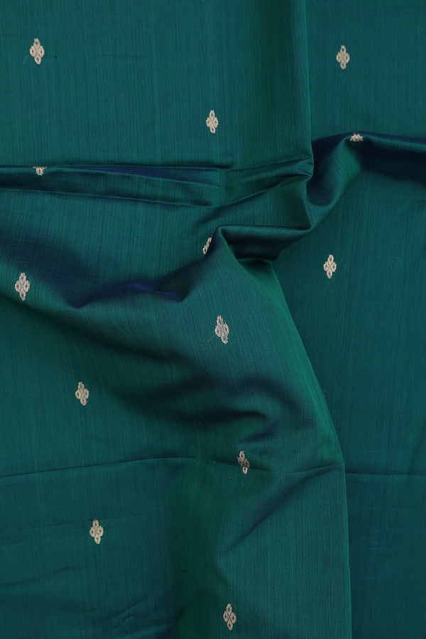 Maheswari Silk Cotton Saree Midnight Green With Zari Buttas