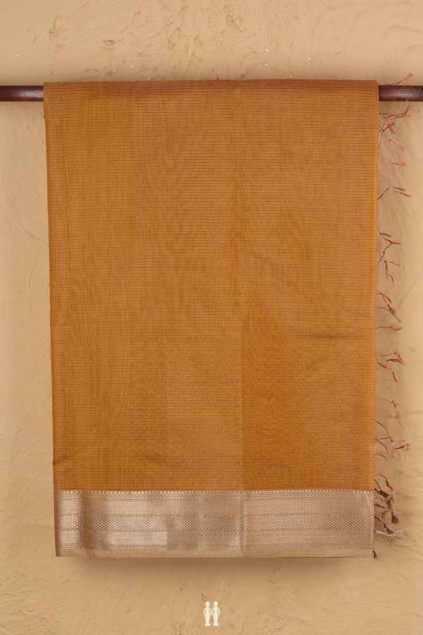 Maheswari Silk Cotton Saree Ochre Orange With Self Stripes