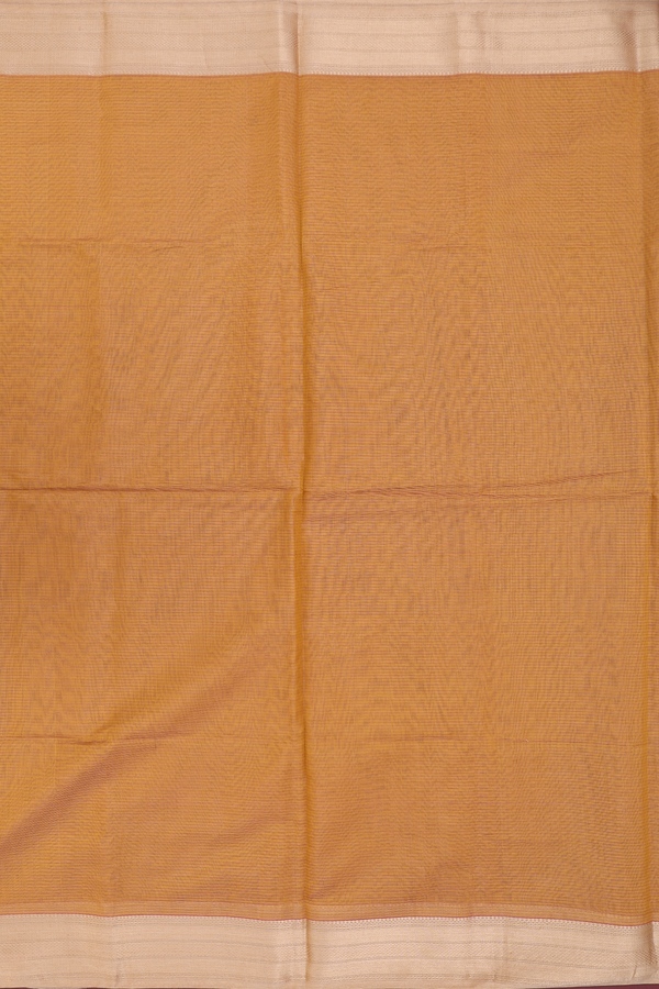 Maheswari Silk Cotton Saree Ochre Orange With Self Stripes