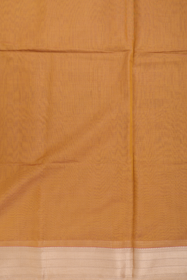 Maheswari Silk Cotton Saree Ochre Orange With Self Stripes