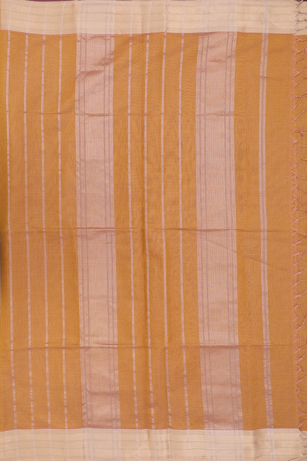 Maheswari Silk Cotton Saree Ochre Orange With Self Stripes