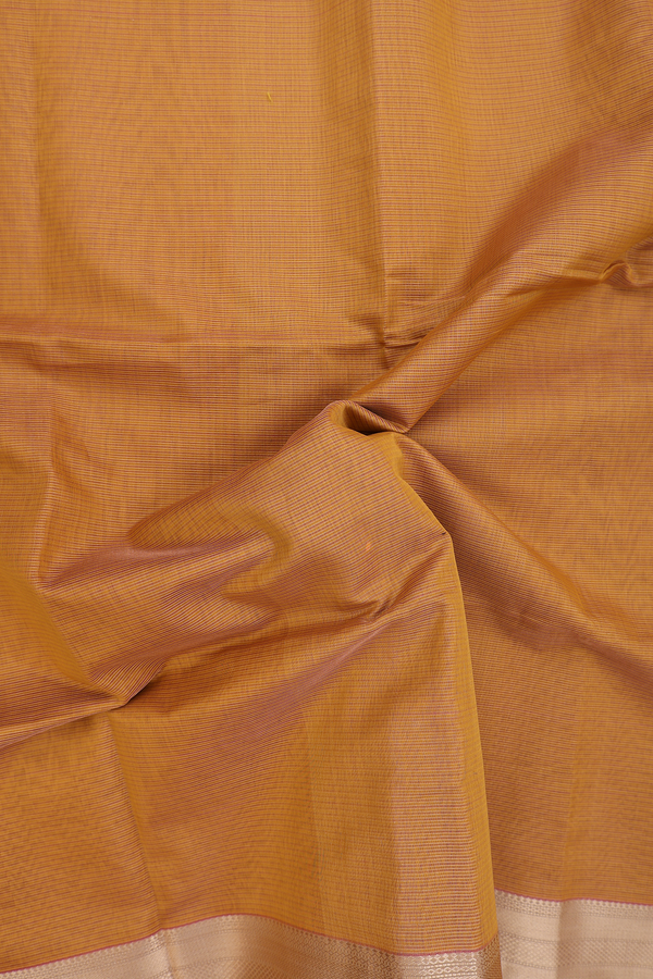 Maheswari Silk Cotton Saree Ochre Orange With Self Stripes