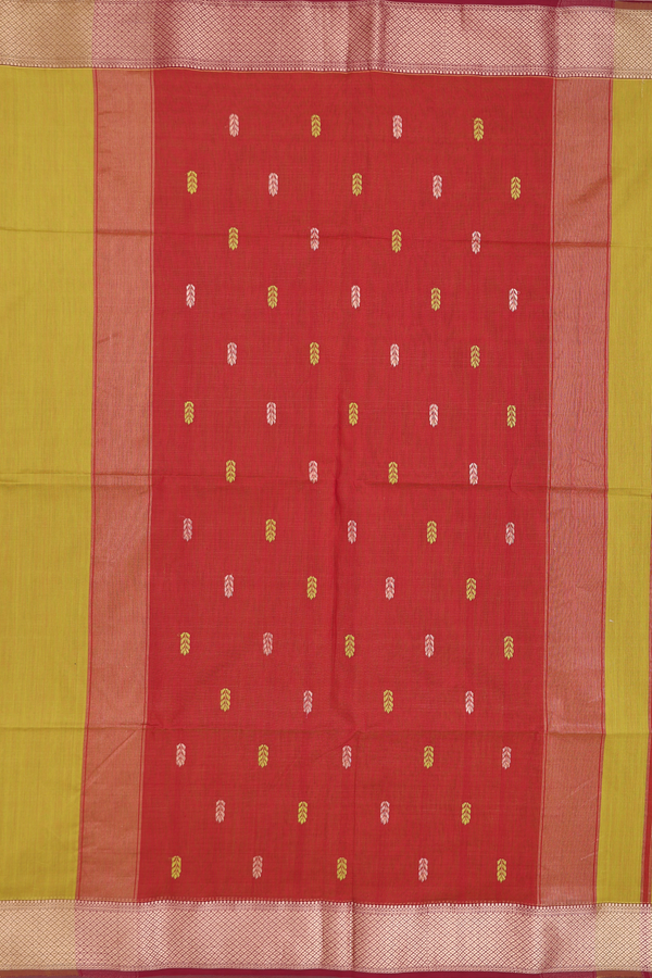 Maheswari Silk Cotton Saree Olive Yellow With Allover Buttas