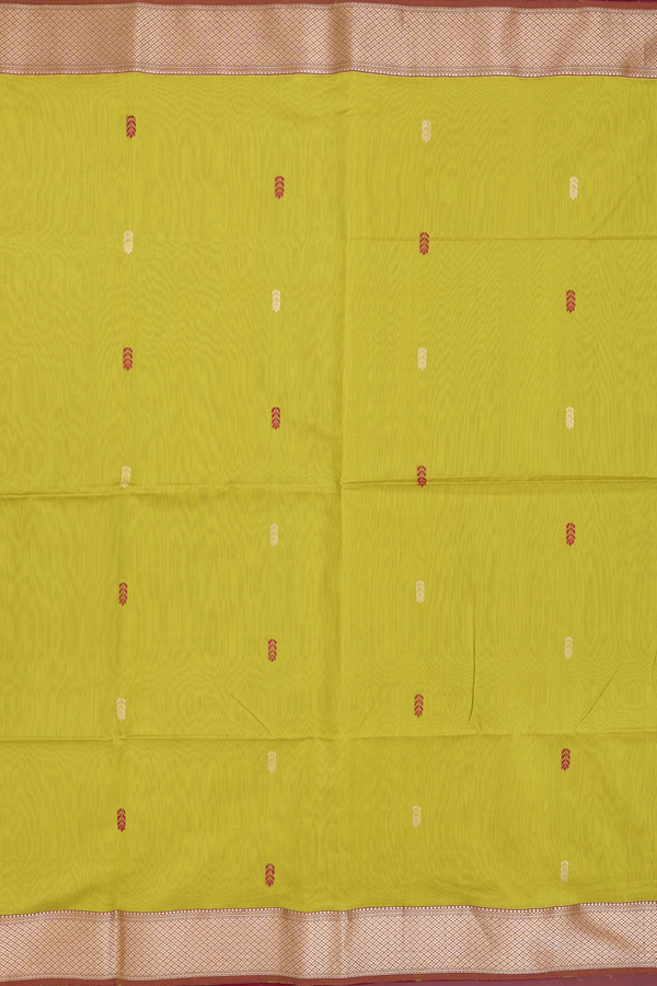 Maheswari Silk Cotton Saree Olive Yellow With Allover Buttas