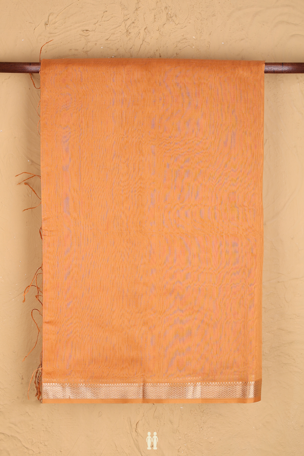 Maheswari Silk Cotton Saree In Orange With Chevron Border