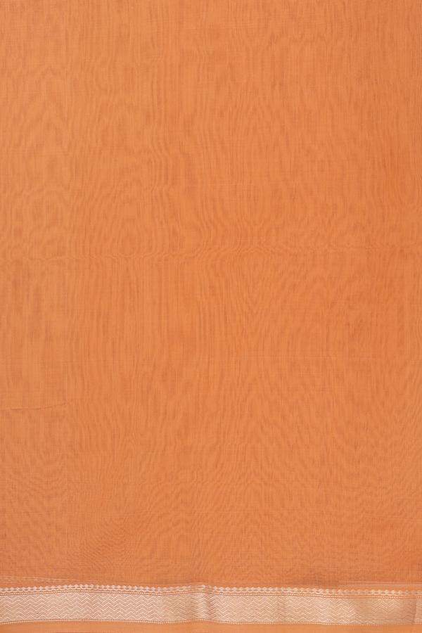 Maheswari Silk Cotton Saree In Orange With Chevron Border