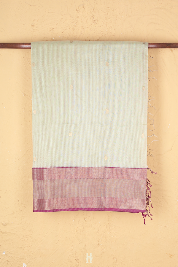 Maheswari Silk Cotton Saree Pale Green Stripes Along Buttas