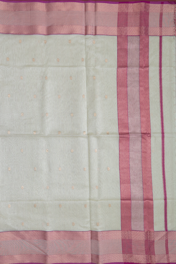 Maheswari Silk Cotton Saree Pale Green Stripes Along Buttas