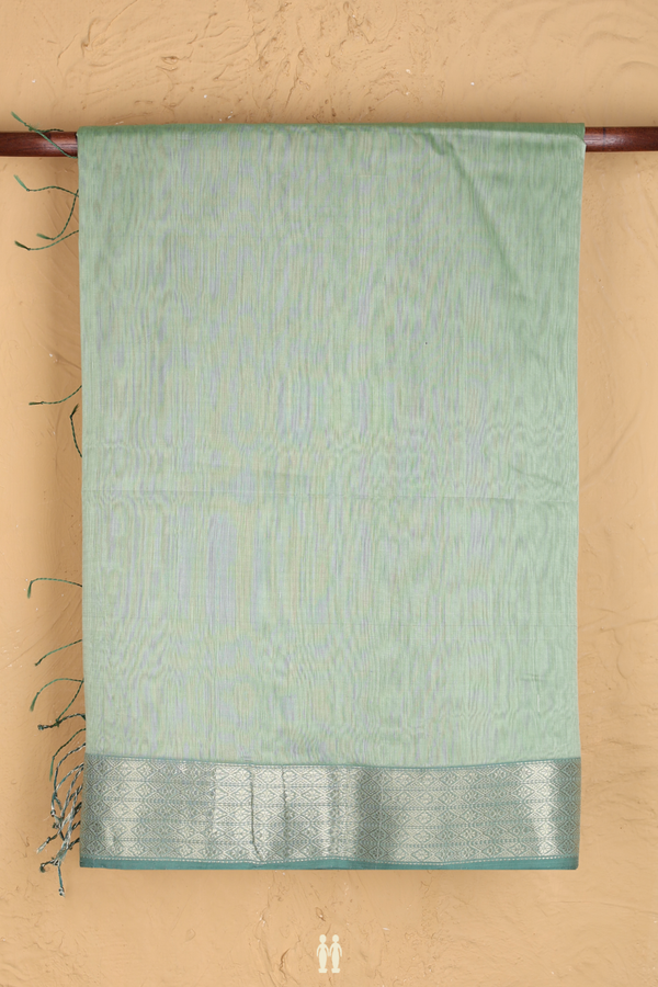 Maheswari Silk Cotton Saree In Pastel Green With Zari Border