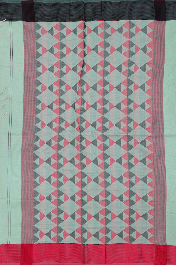 Maheswari Silk Cotton Saree Pastel Green With Contrast Border