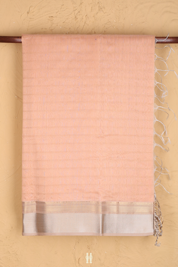 Maheswari Silk Cotton Saree Pastel Orange With Checks Design