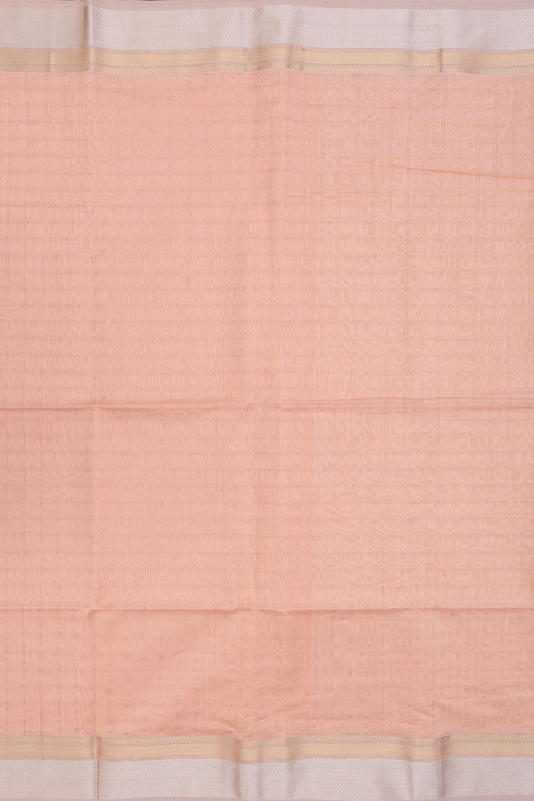 Maheswari Silk Cotton Saree Pastel Orange With Checks Design