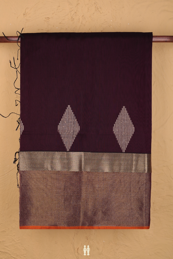 Maheswari Silk Cotton Saree Plum Purple With Diamond Border