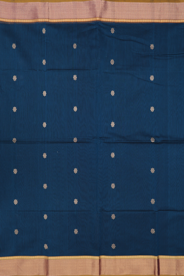 Maheswari Silk Cotton Saree Prussian Blue With Floral Buttas