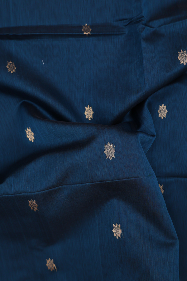 Maheswari Silk Cotton Saree Prussian Blue With Floral Buttas
