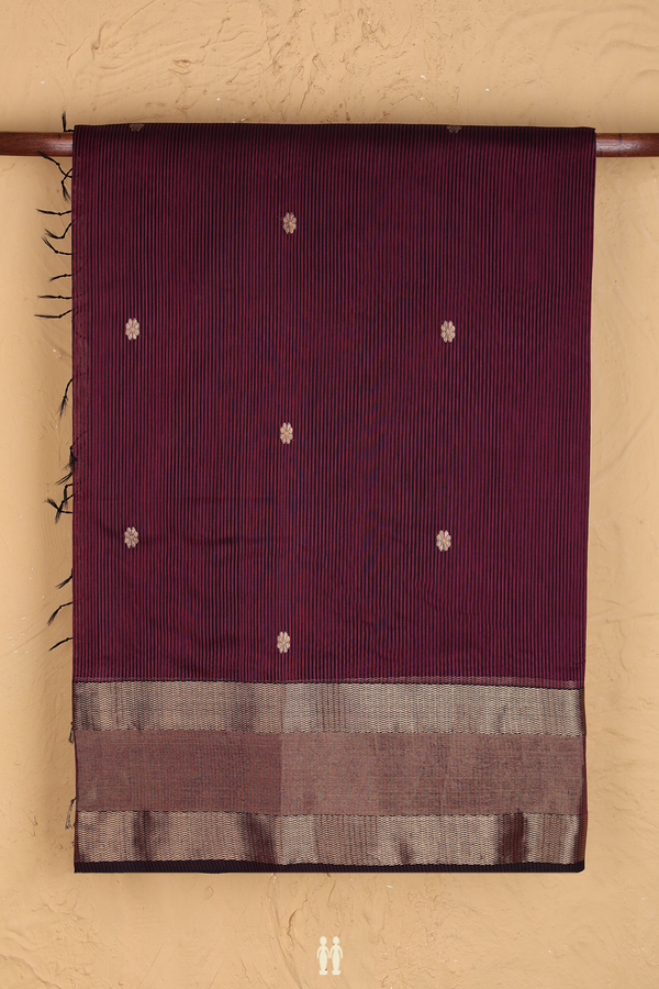 Maheswari Silk Cotton Saree Purple Black With Stripes Design