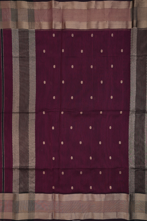 Maheswari Silk Cotton Saree Purple Black With Stripes Design