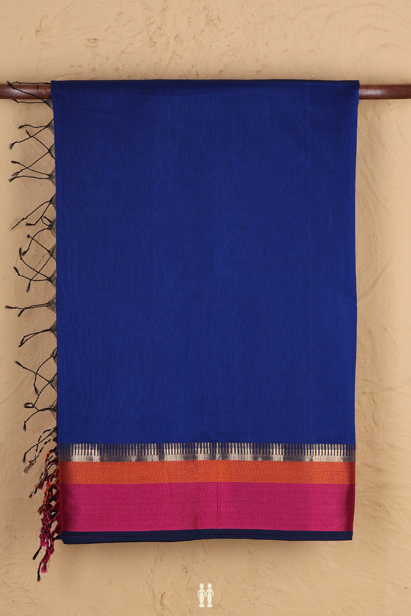 Maheswari Silk Cotton Saree Royal Blue With Threadwork Border