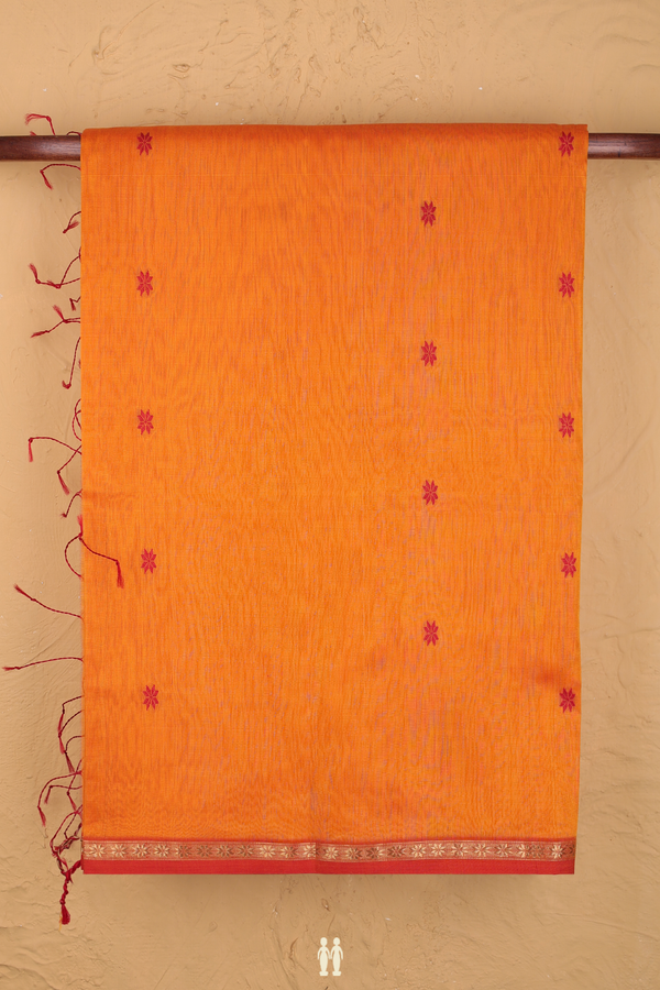 Maheswari Silk Cotton Saree Royal Orange With Floral Buttas