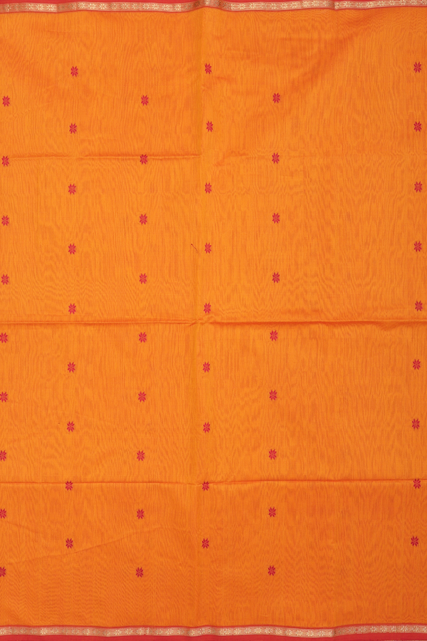 Maheswari Silk Cotton Saree Royal Orange With Floral Buttas