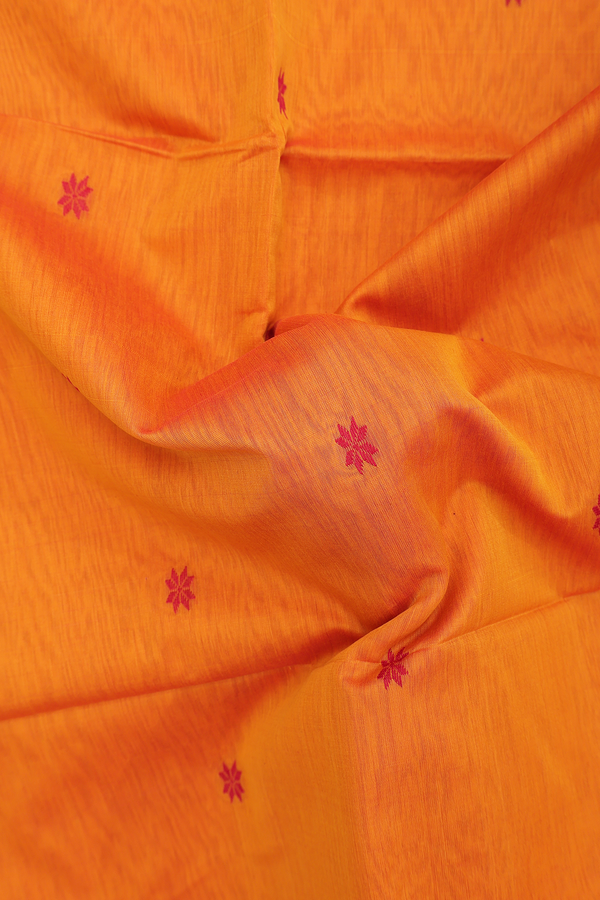 Maheswari Silk Cotton Saree Royal Orange With Floral Buttas