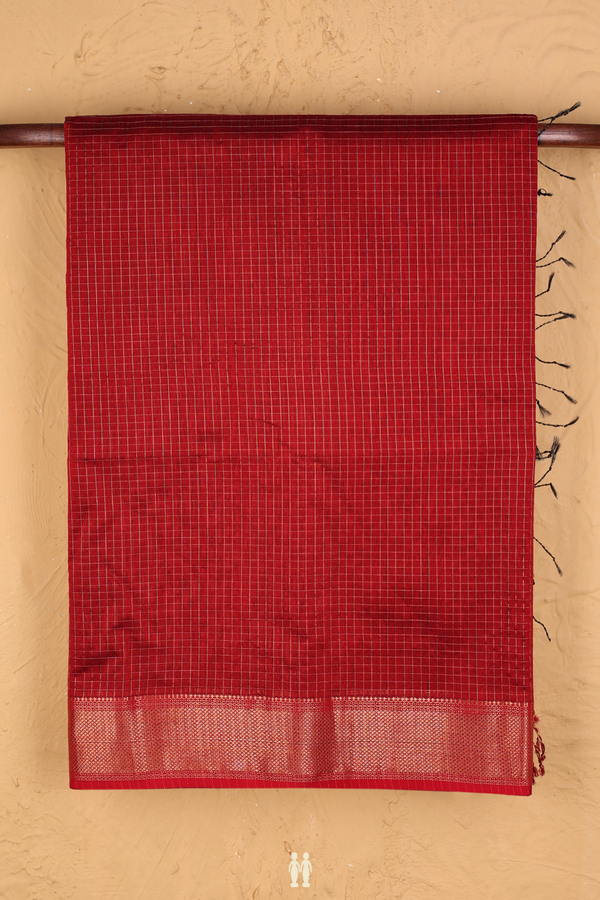 Maheswari Silk Cotton Saree Scarlet Red With Checks Design