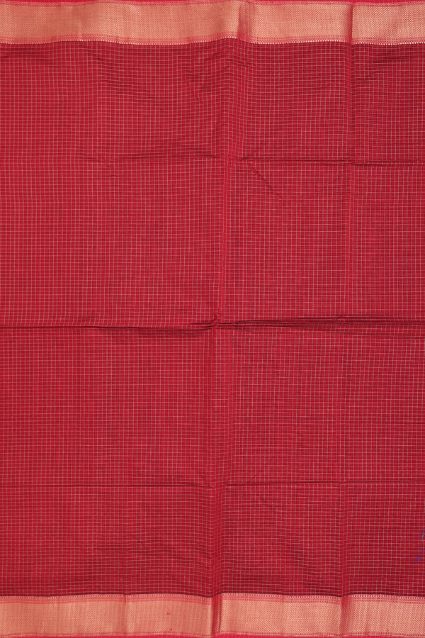 Maheswari Silk Cotton Saree Scarlet Red With Checks Design