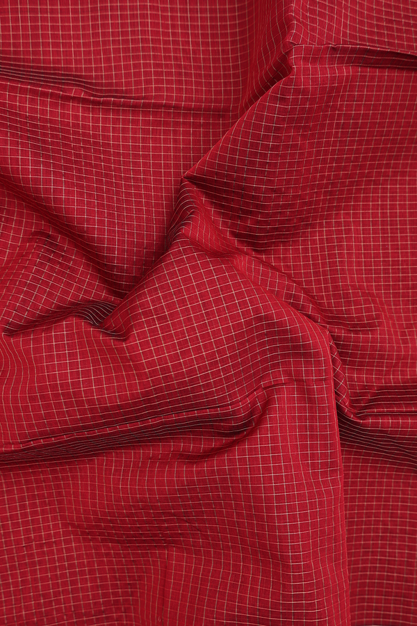 Maheswari Silk Cotton Saree Scarlet Red With Checks Design