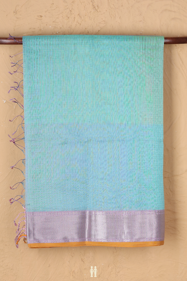 Maheswari Silk Cotton Saree Green And Blue With Checks Design