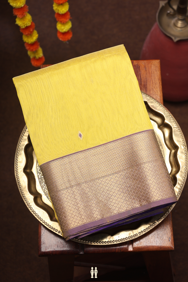 Maheswari Silk Cotton Saree Sunflower Yellow With Zari Buttas