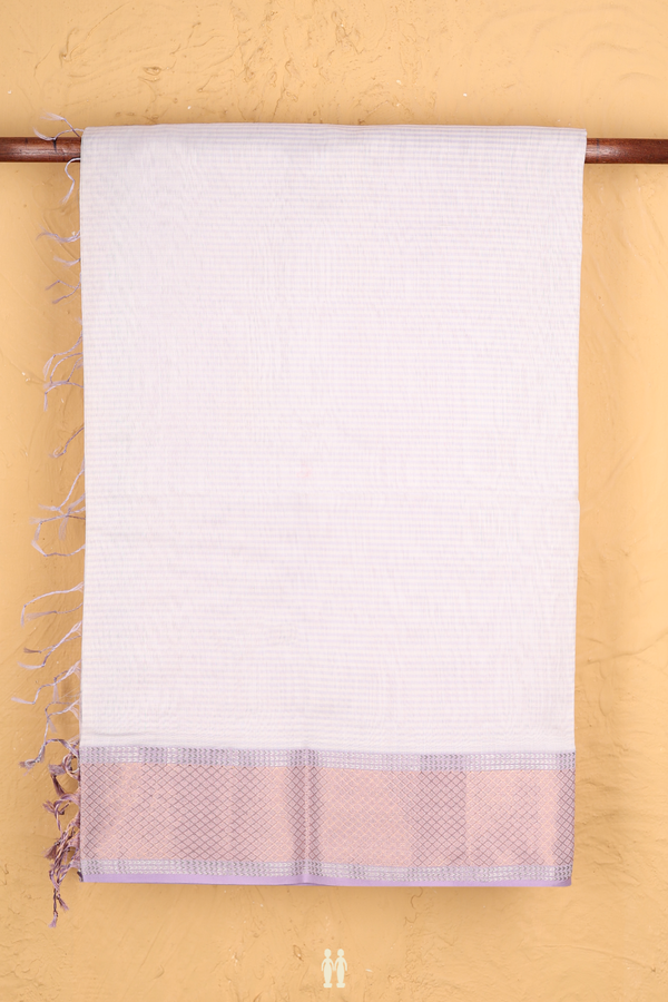 Maheswari Silk Cotton Saree White And Lavender With Stripes