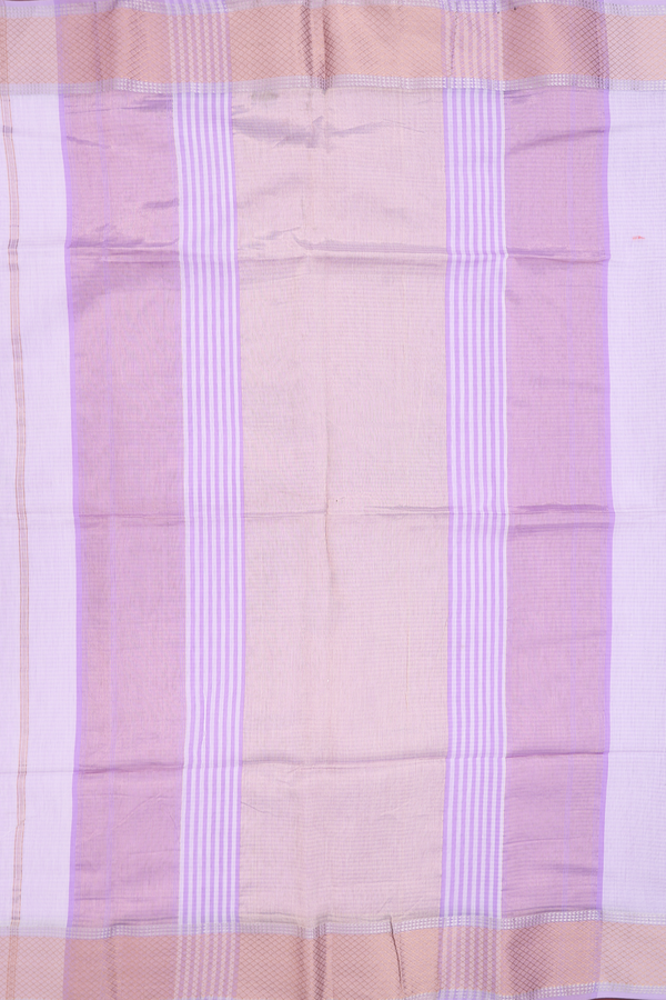 Maheswari Silk Cotton Saree White And Lavender With Stripes