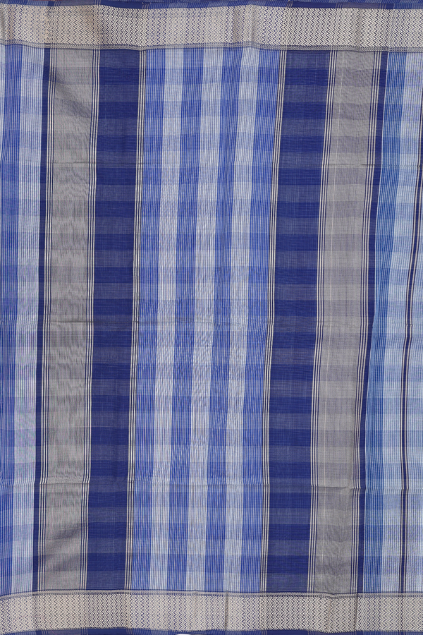 Maheswari Silk Cotton Saree White Blue With Checks Design