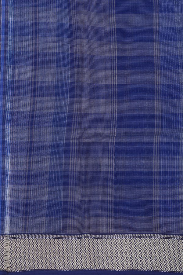 Maheswari Silk Cotton Saree White Blue With Checks Design