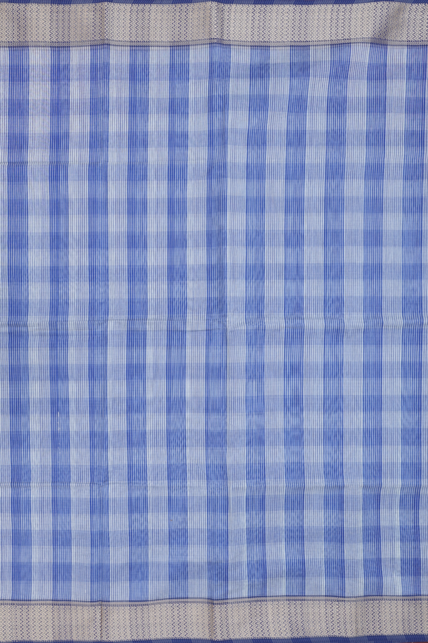 Maheswari Silk Cotton Saree White Blue With Checks Design