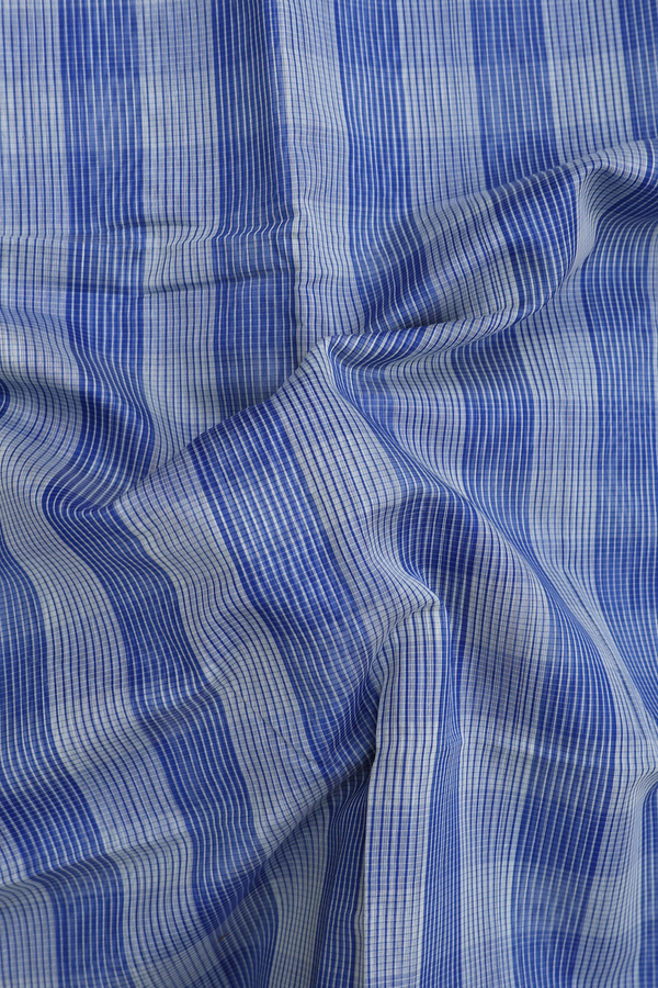 Maheswari Silk Cotton Saree White Blue With Checks Design