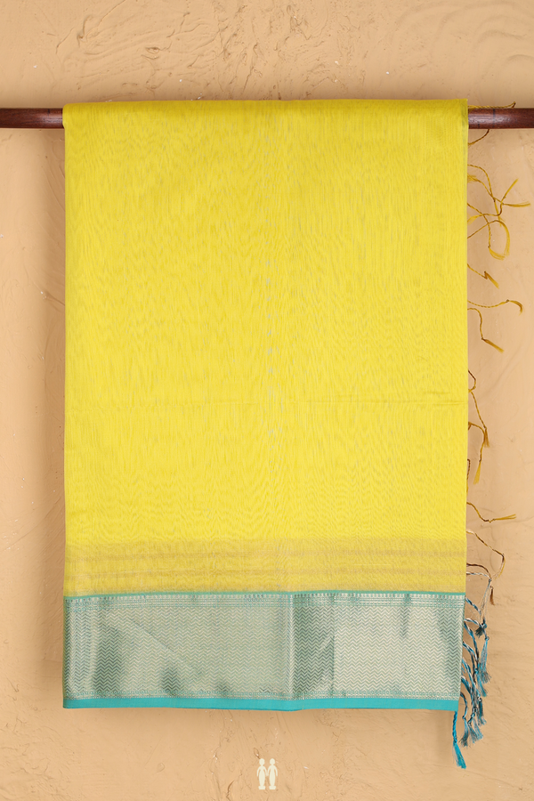 Maheswari Silk Cotton Saree Yellow With Chevron Border